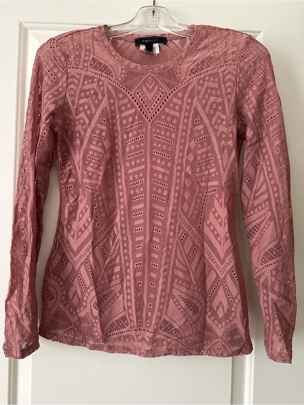 BCBGMaxAzria Dusty Rose Eyelet Lace Long-Sleeve Top